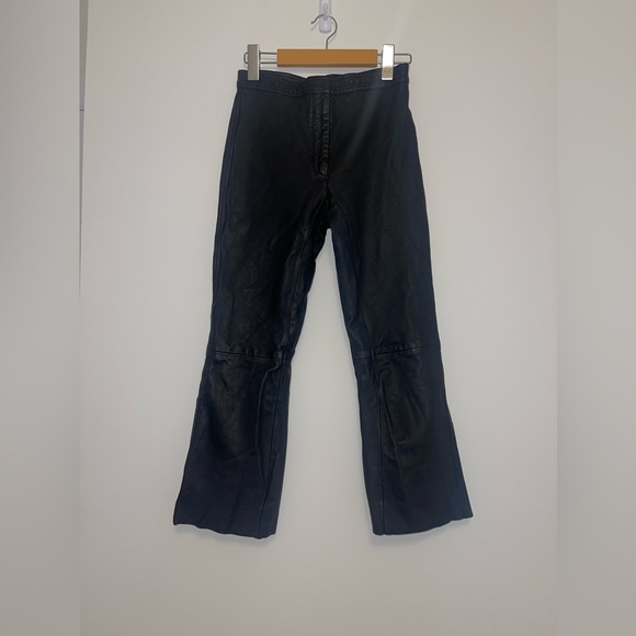 Sandro Paris Black Poesie Lamb Leather Flared Leg Crop Pants Women's US 2 capri - Picture 2 of 13